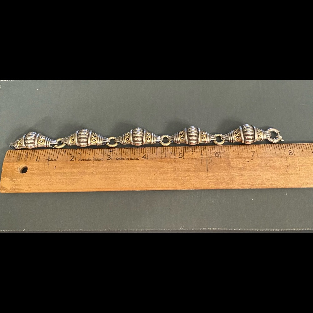 RARE Lagos sterling silver/18 kt gold fluted lattice link bracelet - Picture 9 of 10